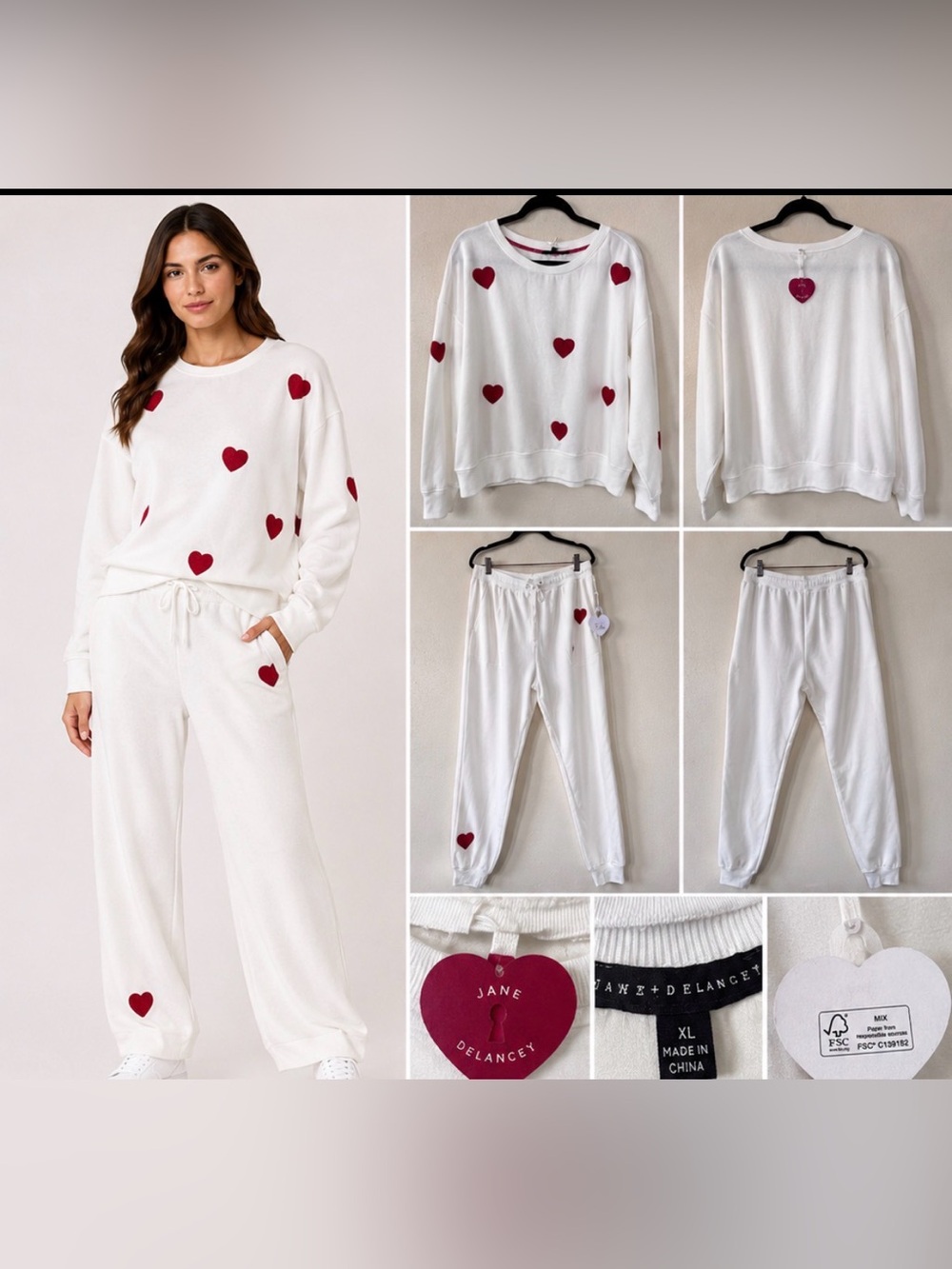 NWT Jane + Delancey Heart Loungewear Set Sweatshirt Joggers XL